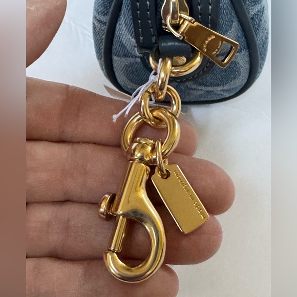 Coach Denim Blue Mini Bag Charm/Key chain  with Tan Leather handles NWT - Picture 7 of 9
